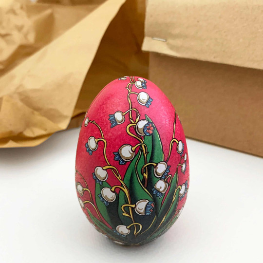 Red Lily of the Valley Faberge Egg Metal Easter Tin ~ 3-1/8" tall