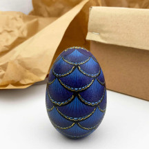 Blue Scallop Faberge Egg Metal Easter Tin ~ 3-1/8" tall