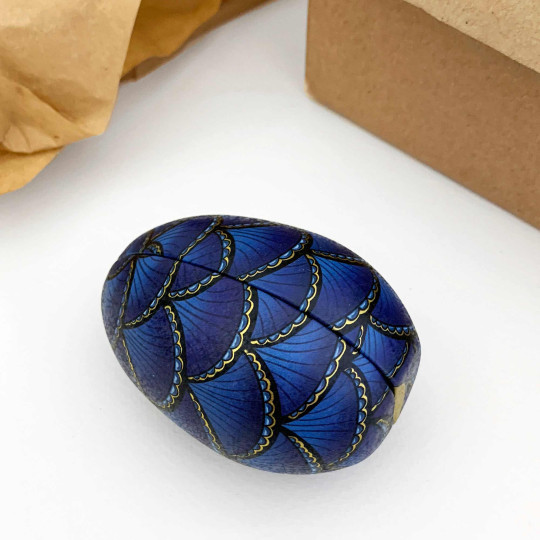 Blue Scallop Faberge Egg Metal Easter Tin ~ 3-1/8" tall