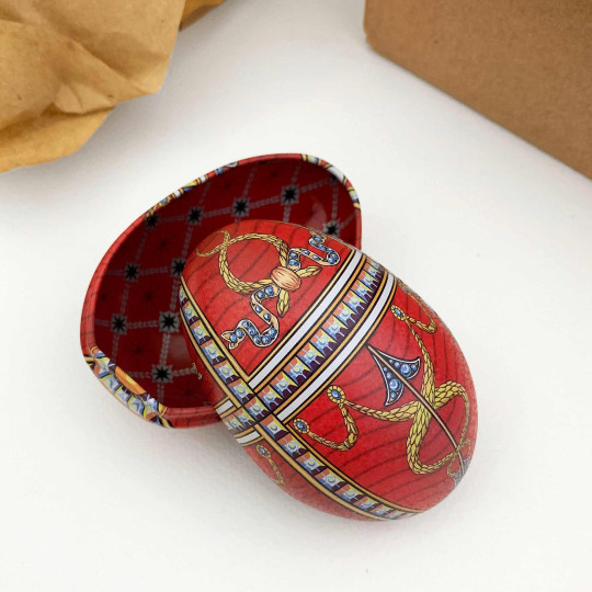 Regal Red Garlands Faberge Egg Metal Easter Tin ~ 3-1/8" tall