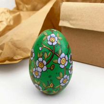 Green Flowers Faberge Egg Metal Easter Tin ~ 3-1/8" tall