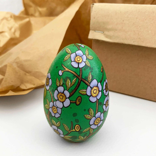 Green Flowers Faberge Egg Metal Easter Tin ~ 3-1/8" tall
