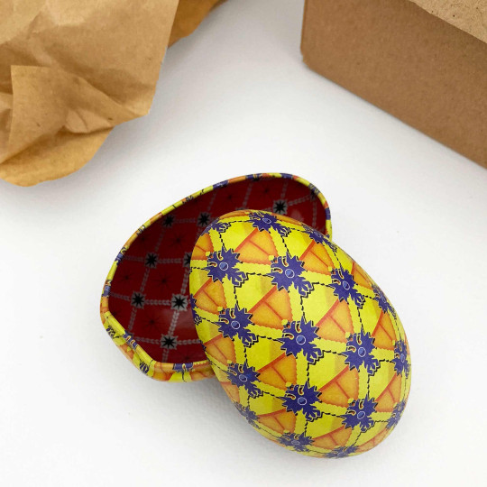 Yellow Griffons Faberge Egg Metal Easter Tin ~ 3-1/8" tall