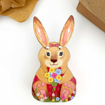Red Easter Bunny Tin with Movable Ears ~ 4-3/8" tall