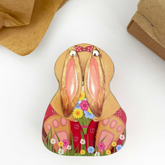 Red Easter Bunny Tin with Movable Ears ~ 4-3/8" tall