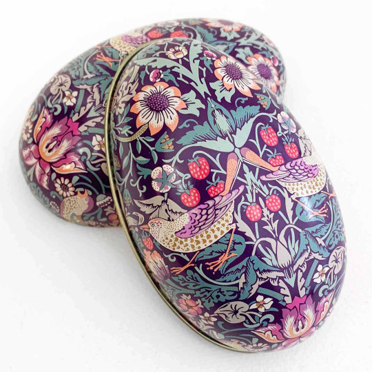 William Morris Strawberry Thief Metal Easter Egg Tin ~ 4-1/4" tall