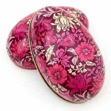William Morris Pink Floral Metal Easter Egg Tin ~ 4-1/4" tall