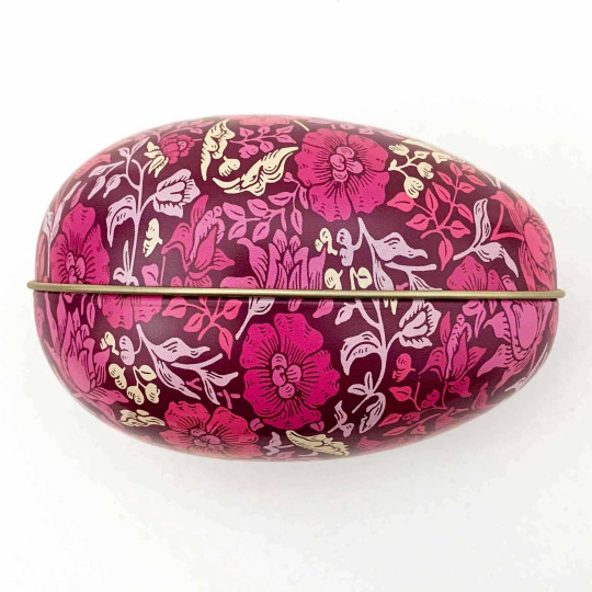William Morris Pink Floral Metal Easter Egg Tin ~ 4-1/4" tall