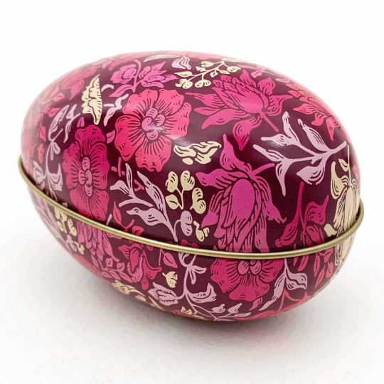 William Morris Pink Floral Metal Easter Egg Tin ~ 4-1/4" tall