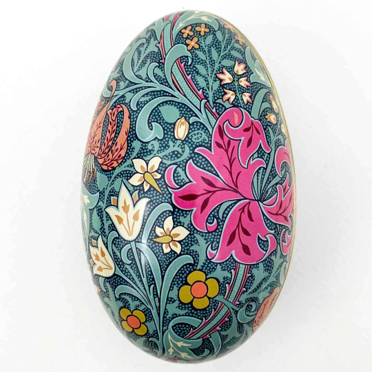William Morris Teal Floral Metal Easter Egg Tin ~ 4-1/4" tall