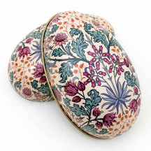 William Morris Jewel-toned Floral Metal Easter Egg Tin ~ 4-1/4" tall