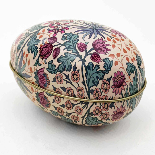 William Morris Jewel-toned Floral Metal Easter Egg Tin ~ 4-1/4" tall