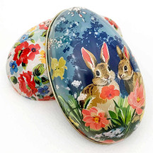 Nostalgic Bunnies Metal Easter Egg Tin ~ 4-1/4" tall