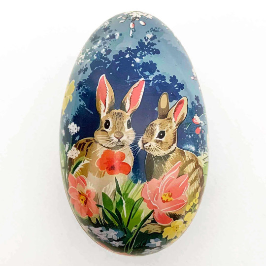 Nostalgic Bunnies Metal Easter Egg Tin ~ 4-1/4" tall