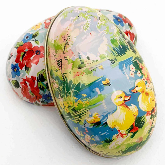 Nostalgic Duck Pond Metal Easter Egg Tin ~ 4-1/4" tall