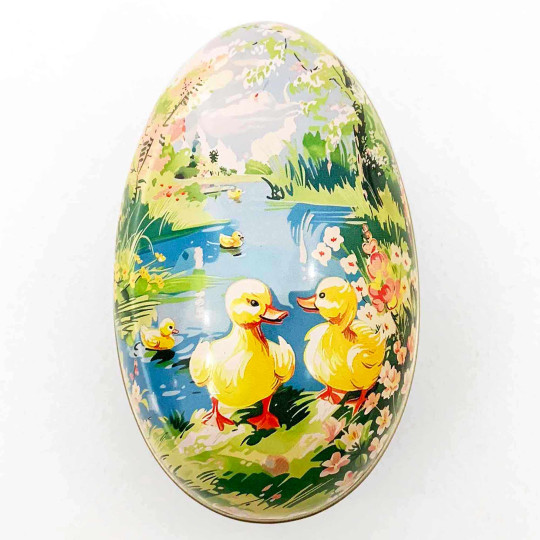 Nostalgic Duck Pond Metal Easter Egg Tin ~ 4-1/4" tall