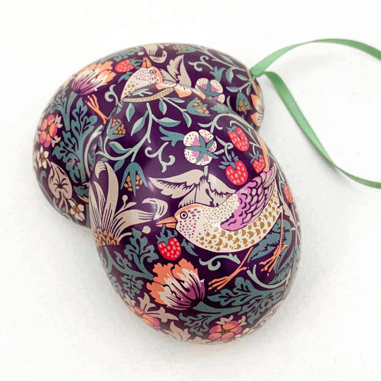 William Morris Strawberry Thief Metal Easter Egg Tin and Ornament ~ 2-3/4" tall
