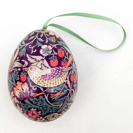 William Morris Strawberry Thief Metal Easter Egg Tin and Ornament ~ 2-3/4" tall