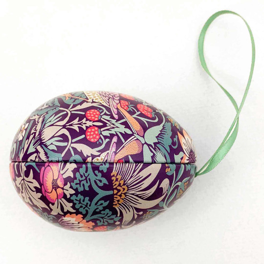 William Morris Strawberry Thief Metal Easter Egg Tin and Ornament ~ 2-3/4" tall
