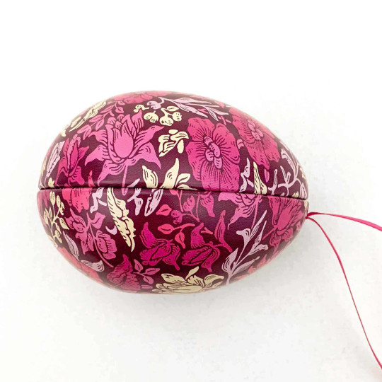 William Morris Pink Floral Metal Easter Egg Tin and Ornament ~ 2-3/4" tall