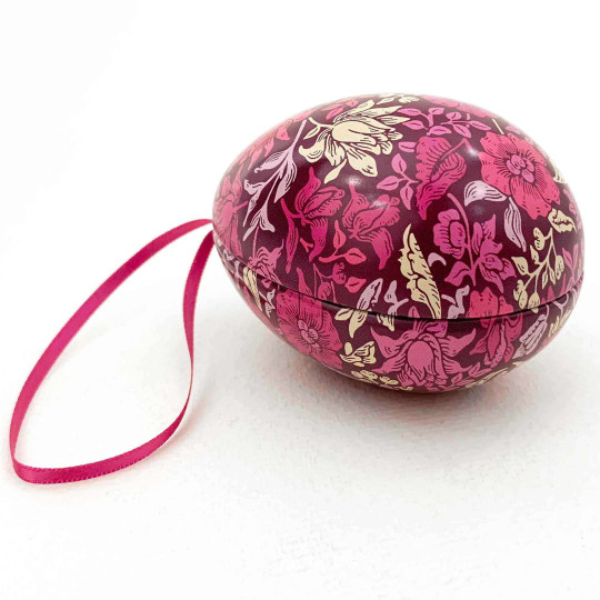 William Morris Pink Floral Metal Easter Egg Tin and Ornament ~ 2-3/4" tall