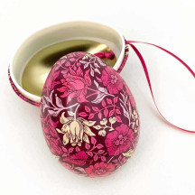 William Morris Pink Floral Metal Easter Egg Tin and Ornament ~ 2-3/4" tall