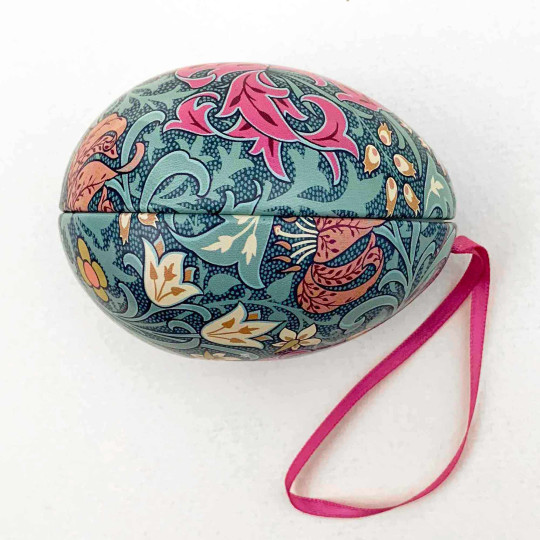 William Morris Teal Floral Metal Easter Egg Tin and Ornament ~ 2-3/4" tall