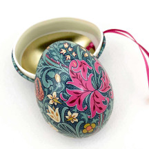 William Morris Teal Floral Metal Easter Egg Tin and Ornament ~ 2-3/4" tall