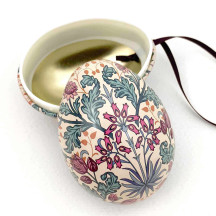 William Morris Jewel-Toned Floral Metal Easter Egg Tin and Ornament ~ 2-3/4" tall
