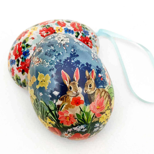 Nostalgic Bunnies Metal Easter Egg Tin and Ornament ~ 2-3/4" tall