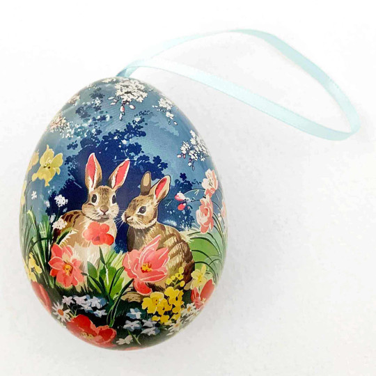 Nostalgic Bunnies Metal Easter Egg Tin and Ornament ~ 2-3/4" tall