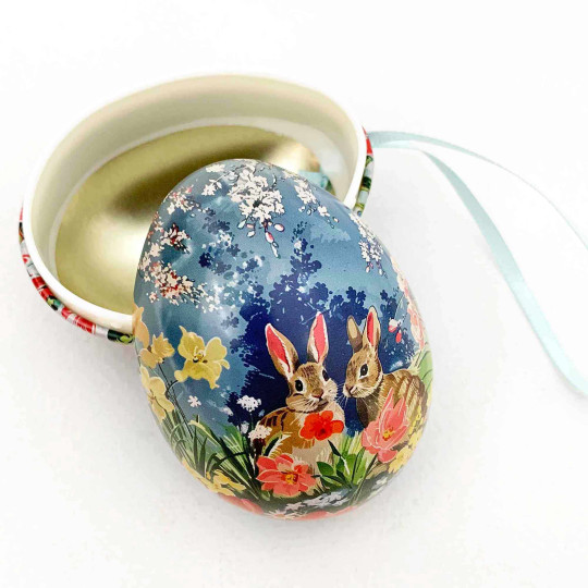 Nostalgic Bunnies Metal Easter Egg Tin and Ornament ~ 2-3/4" tall