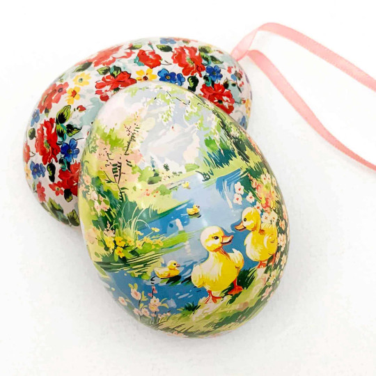 Nostalgic Duck Pond Metal Easter Egg Tin and Ornament ~ 2-3/4" tall