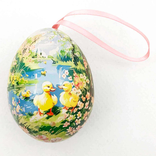 Nostalgic Duck Pond Metal Easter Egg Tin and Ornament ~ 2-3/4" tall