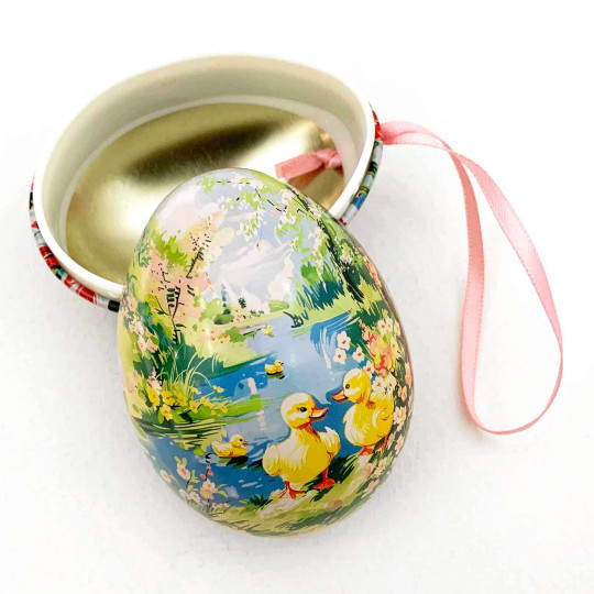 Nostalgic Duck Pond Metal Easter Egg Tin and Ornament ~ 2-3/4" tall