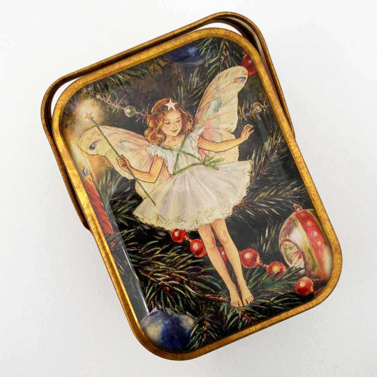 Flower Fairies Basket Tin with The Christmas Tree Fairy ~ 4-1/4 x 3-1/8"