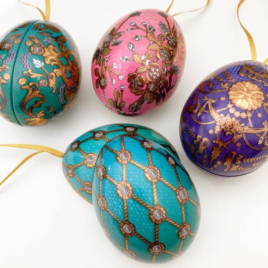 Teal Russian Inspired Fancy Metal Easter Egg Tin and Ornament ~ 2-3/4" tall