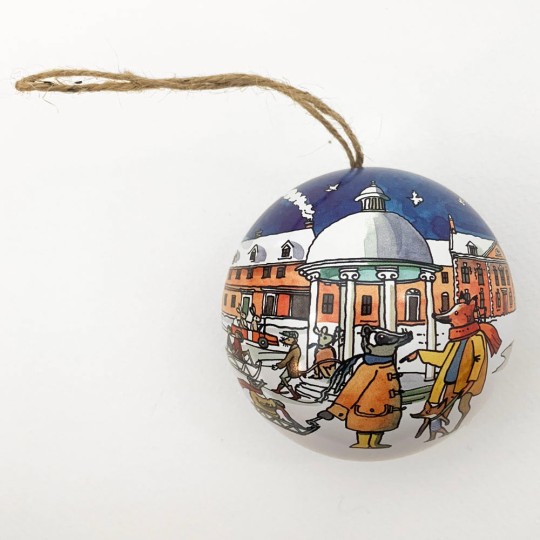 Metal Christmas Ball Ornament or Gift Tin ~ 2-3/4" across ~ VILLAGE CAROLERS