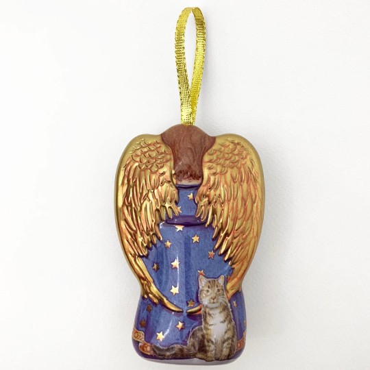 Metal Angel with Cats Ornament or Gift Tin ~ 4-3/4" tall ~ BLUE