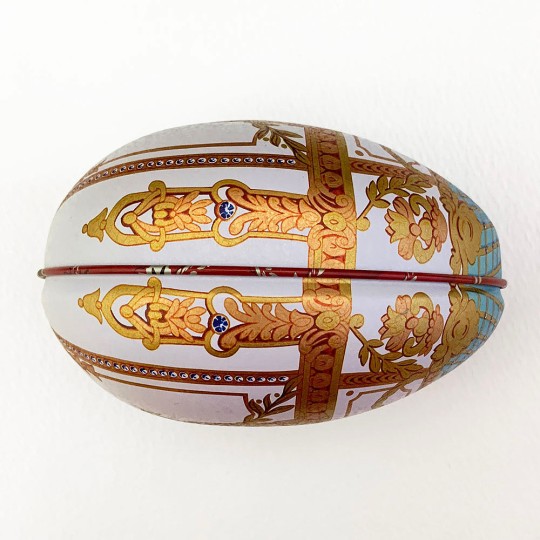 Golden Monogram Faberge Egg Metal Easter Tin ~ 4-1/4" tall