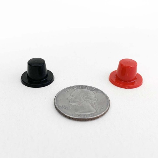 Tiny Red Plastic Snowman Hats ~ 3/8" tall x 5/8" across brim ~ Set of 10 Top Hats