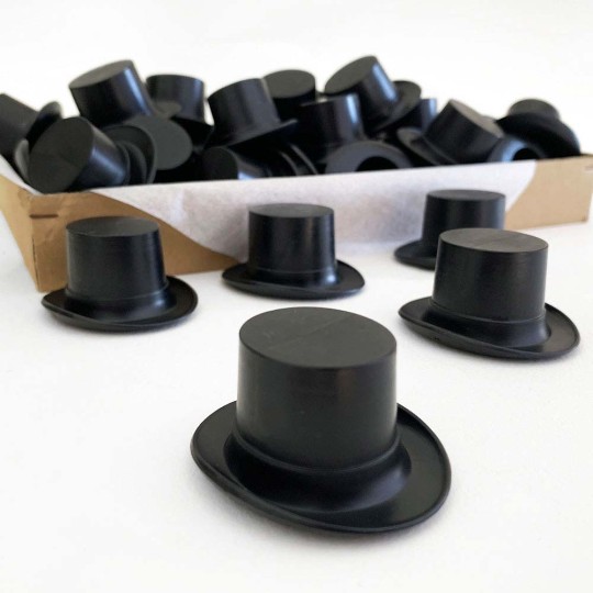 Large Fancy Black Plastic Top Hats ~ 1" tall ~ Set of 5 Snowman Hats ~ Germany