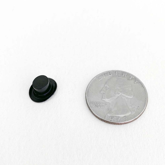 Tiniest Miniature Fancy Black Plastic Top Hats ~ 1/4" tall ~ Set of 10 Snowman Hats ~ Germany