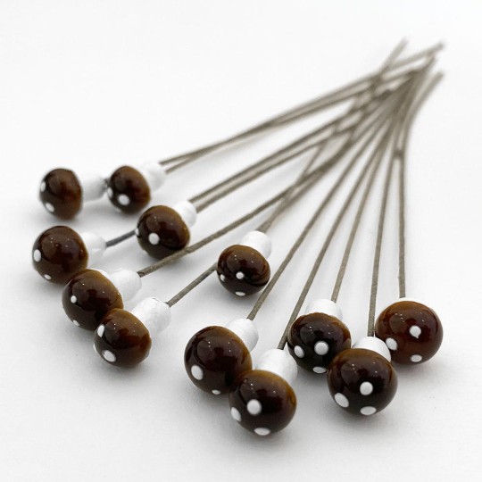12 Tiny Spun Cotton Pixie Mushrooms for Christmas Crafts ~ BROWN ~ 7mm
