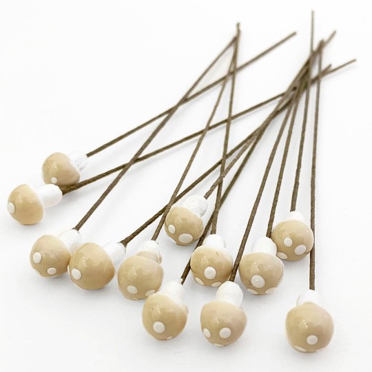 12 Tiny Spun Cotton Pixie Mushrooms for Christmas Crafts ~ IVORY ~ 7mm