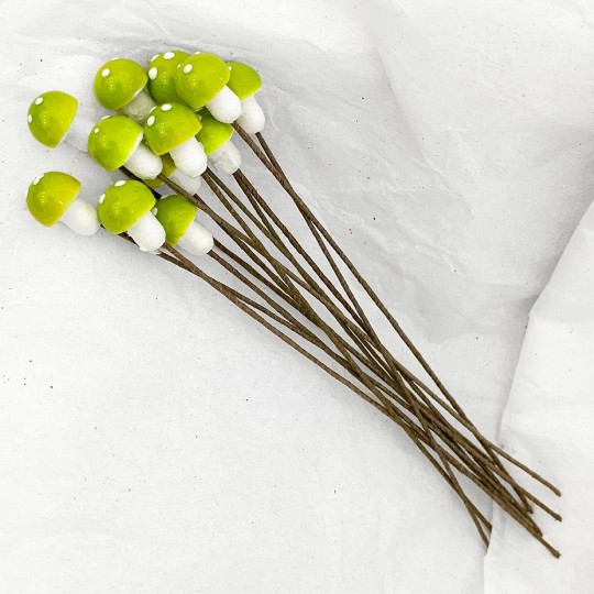 12 Tiny Spun Cotton Pixie Mushrooms for Christmas Crafts ~ LIME GREEN ~ 7mm