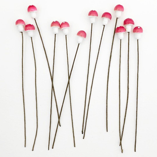 12 Tiny Spun Cotton Pixie Mushrooms for Christmas Crafts ~ PINK ~ 7mm