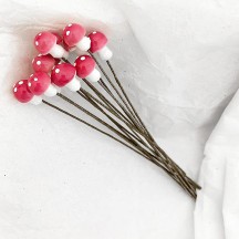 12 Tiny Spun Cotton Pixie Mushrooms for Christmas Crafts ~ PINK ~ 7mm