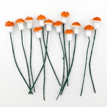 12 Tiny Spun Cotton Pixie Mushrooms for Christmas Crafts ~ ORANGE ~ 7mm