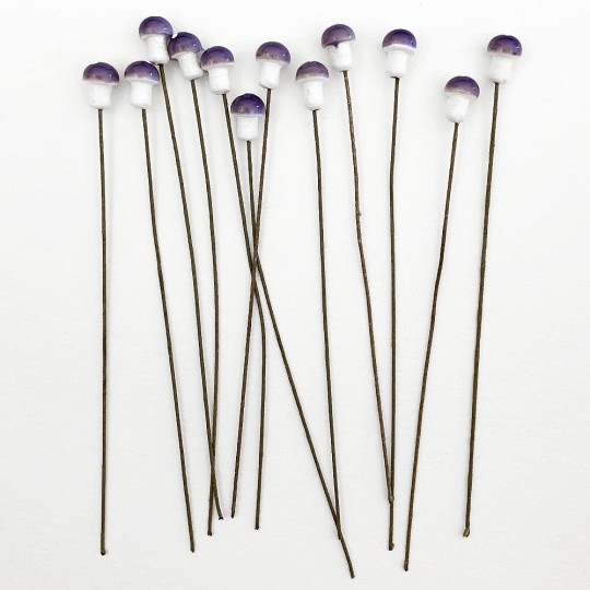 12 Tiny Spun Cotton Pixie Mushrooms for Christmas Crafts ~ PURPLE ~ 7mm